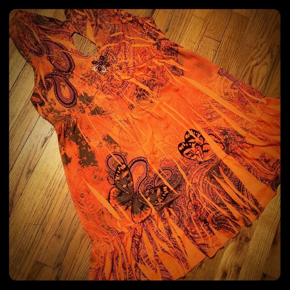 The Pyramid Collection orange sleeveless dress